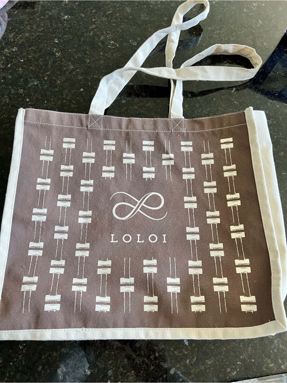 LOLOI Brown Canvas Tote Bag with White Trim